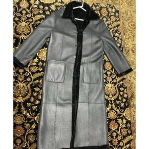 Andrew Marc New York 100% Shearling Long Coat Small Black Overcoat Reversible